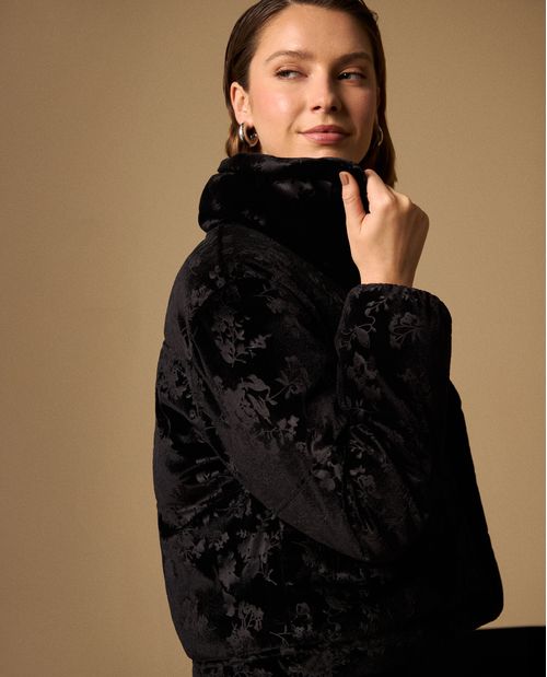 Chaqueta Acolchada Floral con Capucha Negro
