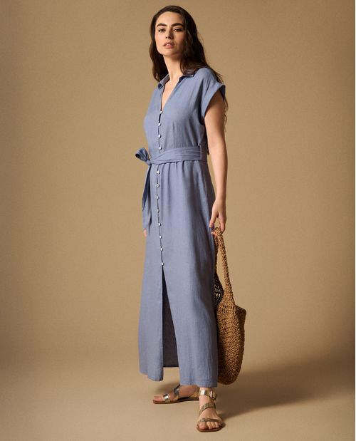 Vestido Camisero Azul con Cinturón Incluido
