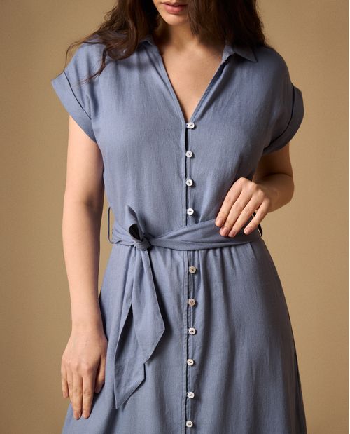 Vestido Camisero Azul con Cinturón Incluido