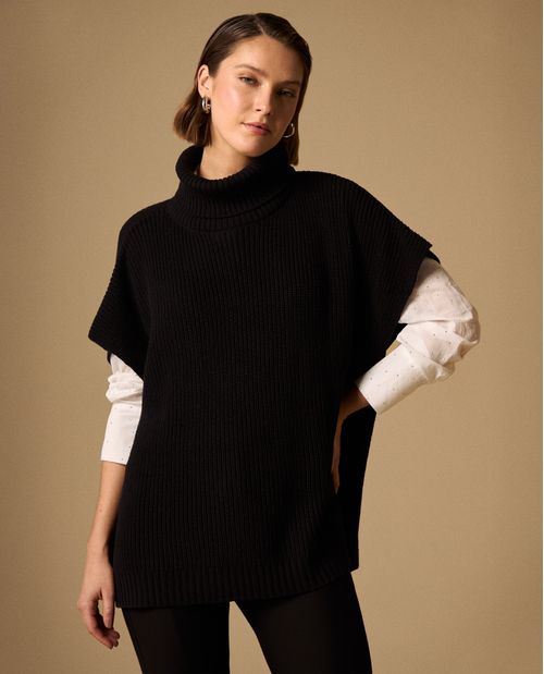 Capa Tejida Cuello Alto Negro