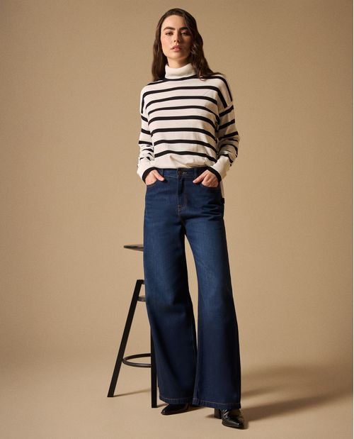 Jean Wide Leg Azul Oscuro Tiro Alto