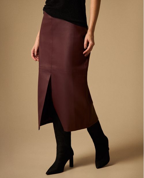 Falda Midi con Abertura Frontal Morado Oscuro