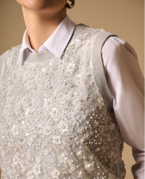 Chaleco con Lentejuelas Gris Plata