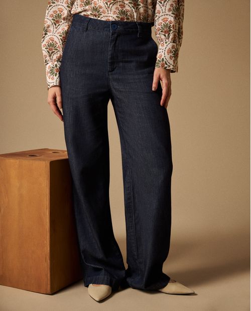 Jean Wide Leg Azul Oscuro Tiro Alto