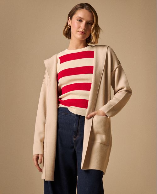 Suéter Tejido Beige con Capucha