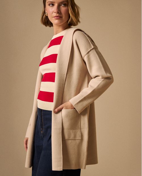 Suéter Tejido Beige con Capucha