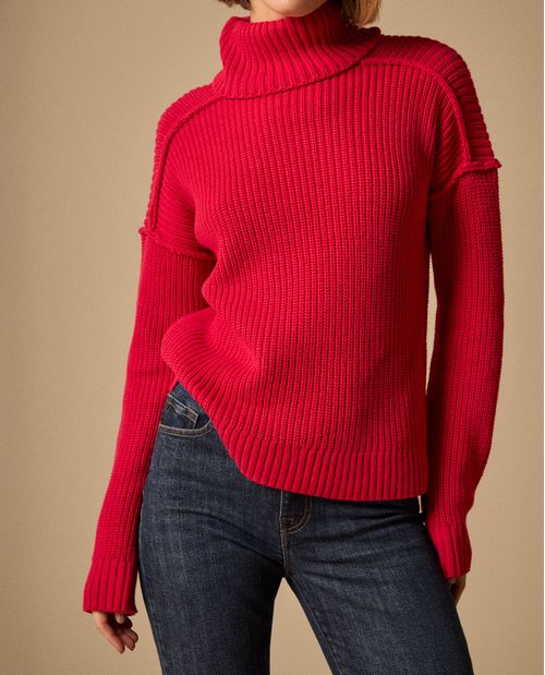 Suéter Rojo Cuello Alto Acanalado