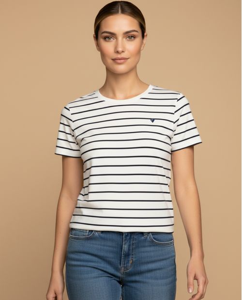 Camiseta manga corta con rayas para mujer