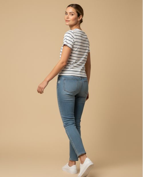 Camiseta manga corta con rayas para mujer