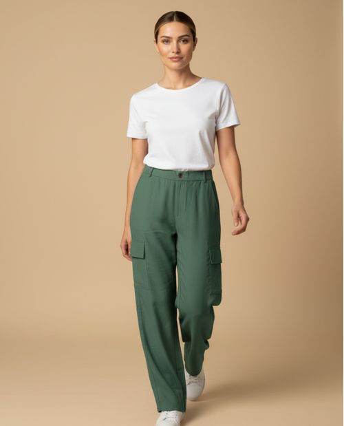 Pantalón cargo wide leg con bolsillos laterales para mujer