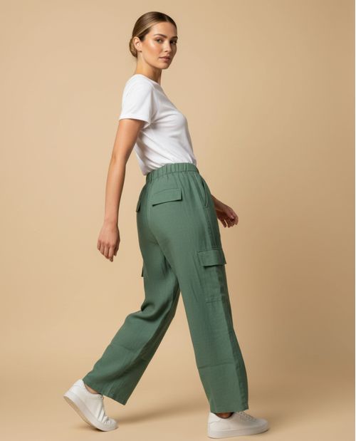Pantalón cargo wide leg con bolsillos laterales para mujer