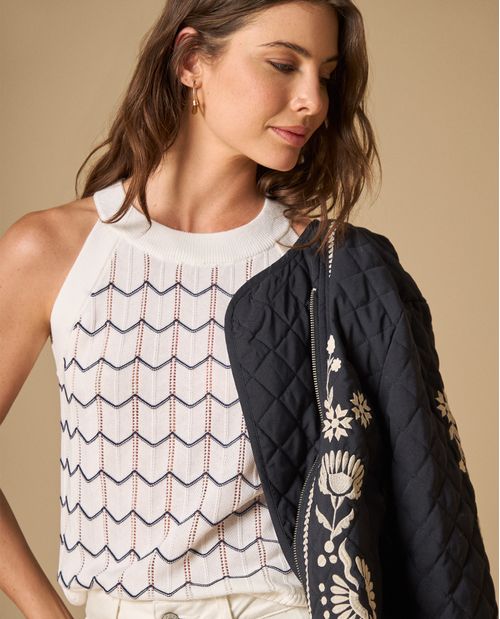 Camiseta sin mangas con tejido geométrico para mujer