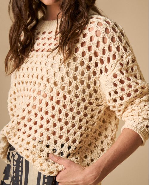 Suéter tejido con patrón calado para mujer