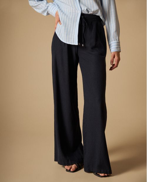 Pantalones wide leg con cintura elástica para mujer