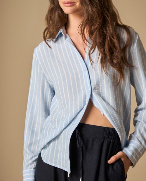 Camisa manga larga con rayas verticales para mujer