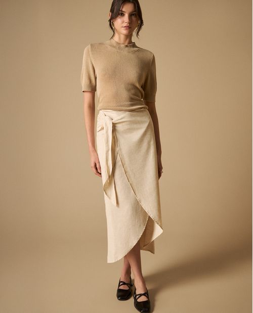 Falda midi envolvente con anudado lateral para mujer