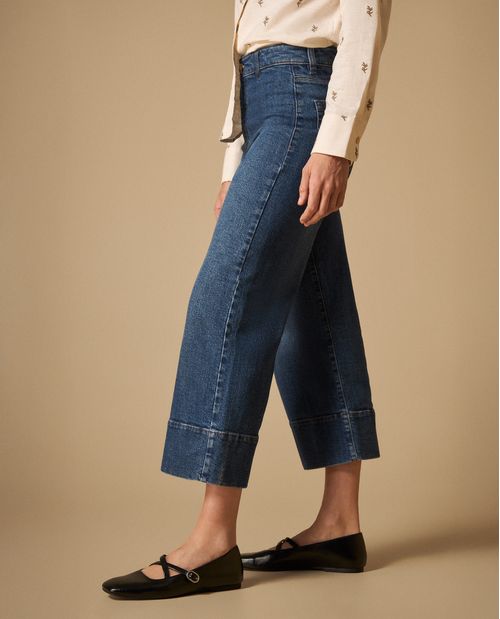 Jean culotte con dobladillo ancho para mujer