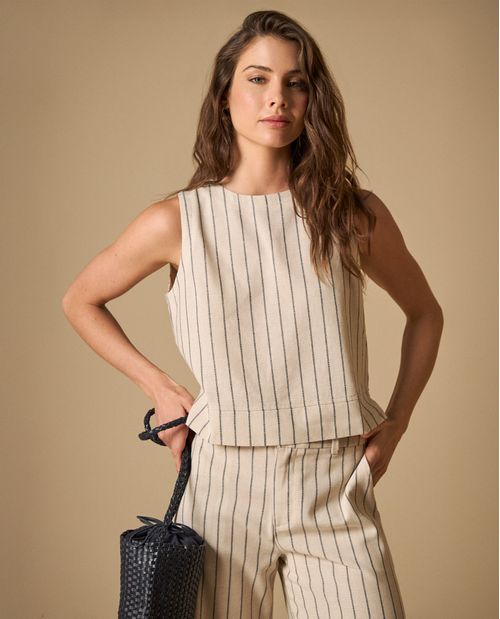 Blusa sin mangas con estampado de rayas verticales para mujer