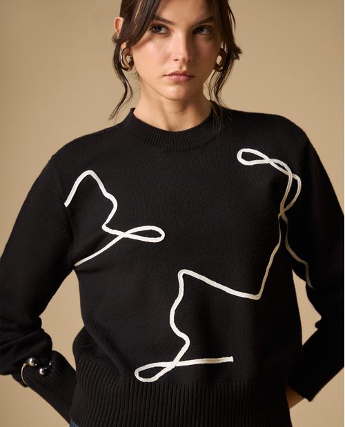 Suéter tejido con diseño abstracto lineal para mujer