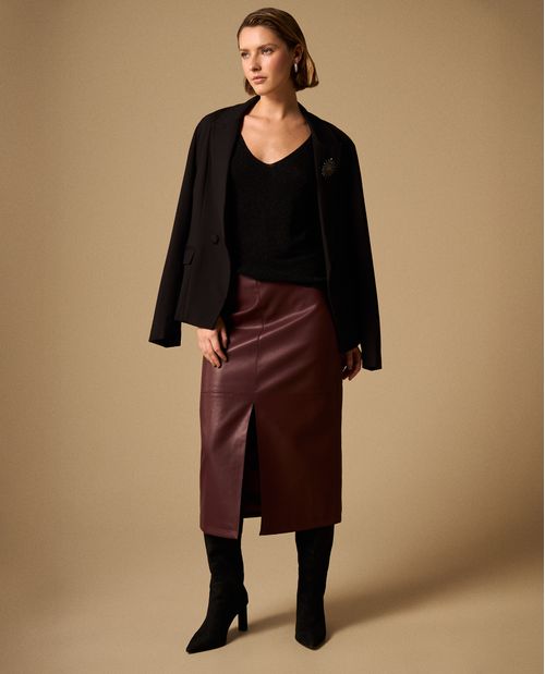 Falda Midi con Abertura Frontal Morado Oscuro