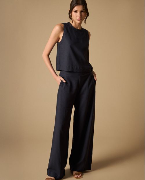 Pantalón pierna ancha cintura alta para mujer