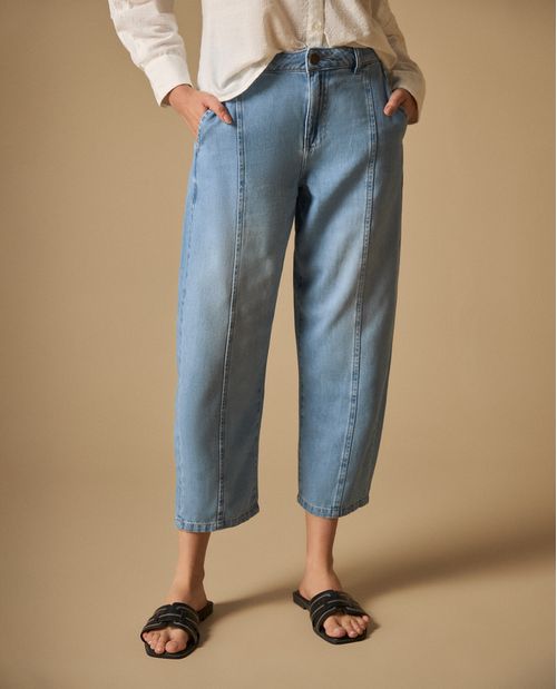Pantalón denim wide leg cropped para mujer