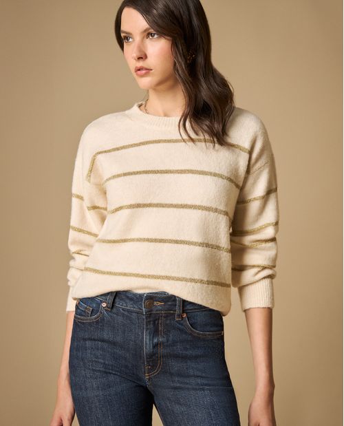 Sweater cuello redondo con rayas metalizadas para mujer
