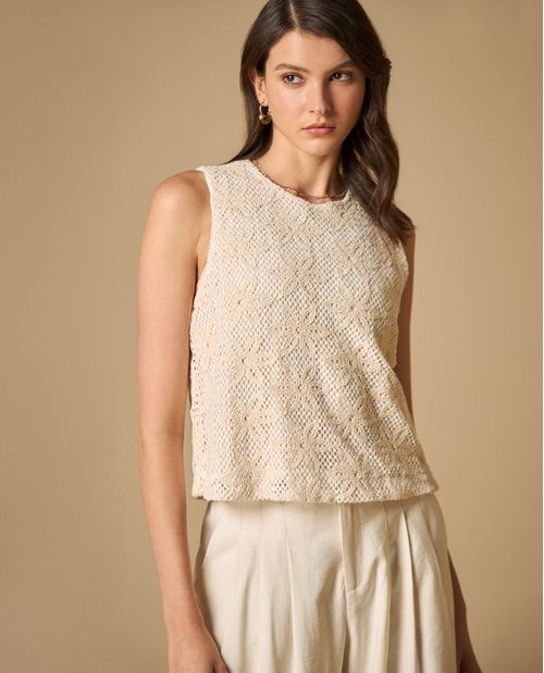 Camiseta sin mangas con tejido calado para mujer