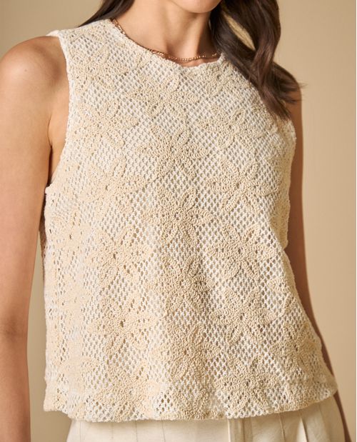 Camiseta sin mangas con tejido calado para mujer