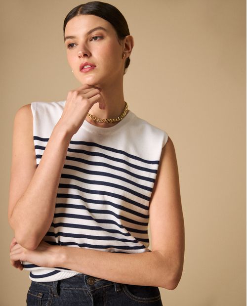 Camiseta tejida sin mangas con rayas horizontales
