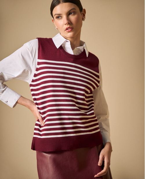 Camiseta tejida sin mangas con rayas horizontales