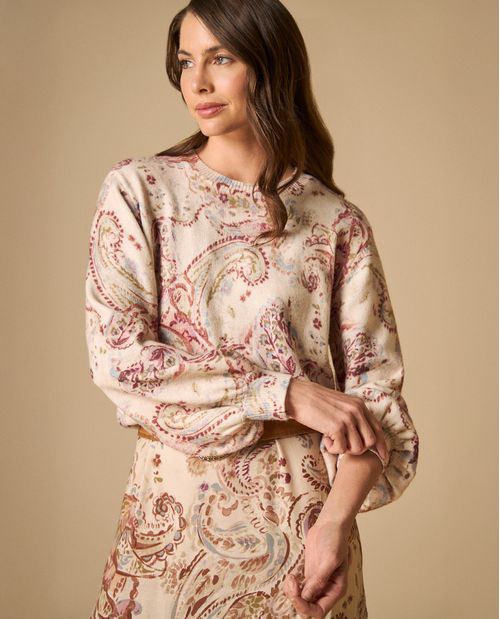 Suéter tejido con estampado paisley para mujer