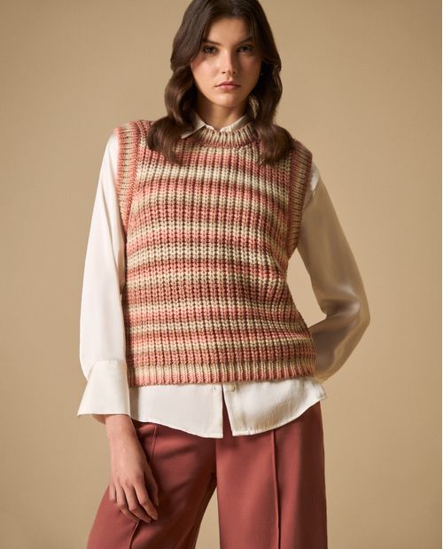 Chaleco tejido sin mangas con rayas horizontales para mujer