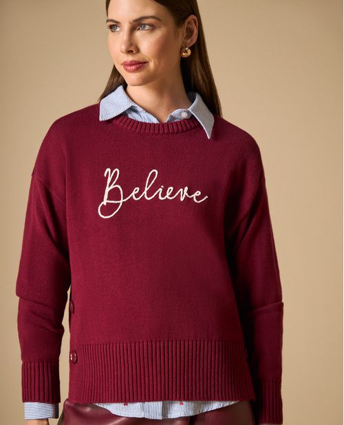 Suéter tejido con mensaje bordado para mujer