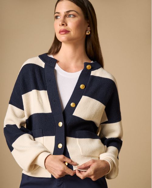 Cardigan tejido con botones dorados para mujer