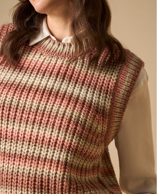 Chaleco tejido sin mangas con rayas horizontales para mujer