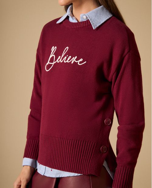 Suéter tejido con mensaje bordado para mujer