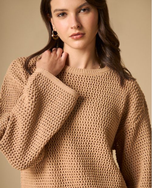 Suéter punto calado manga larga para mujer