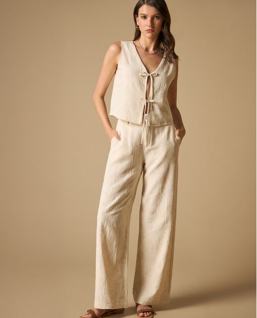Pantalón palazzo de cintura alta con cordón para mujer