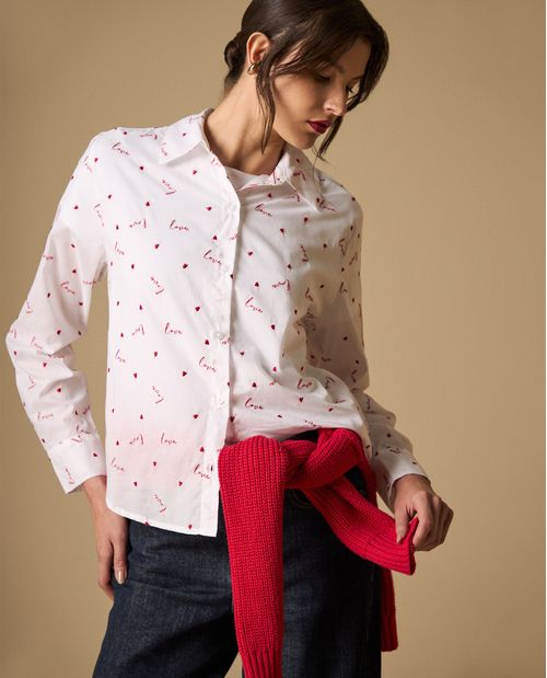 Camisa manga larga con estampado de amor para mujer