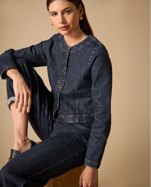 Chaqueta crop cuello redondo para mujer