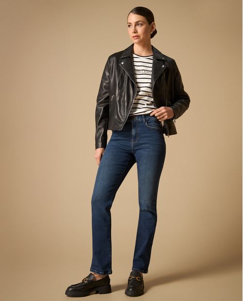 Jean recto tiro medio cinco bolsillos para mujer