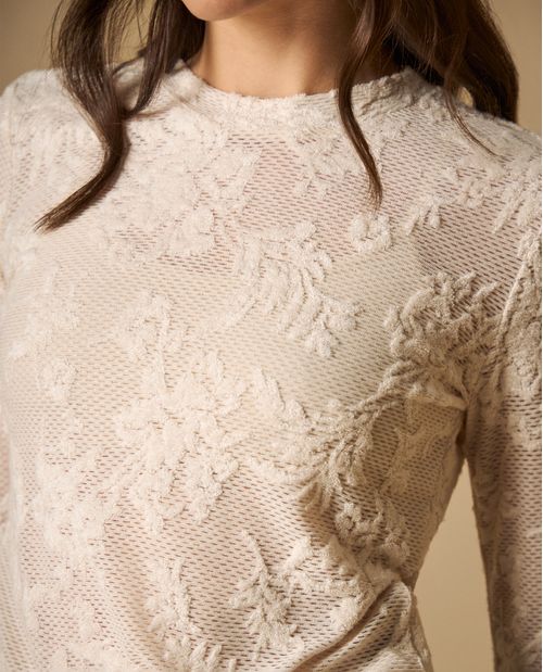 Camiseta manga larga con tejido calado para mujer