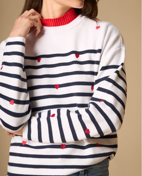 Camiseta tejida manga larga con rayas y estampado