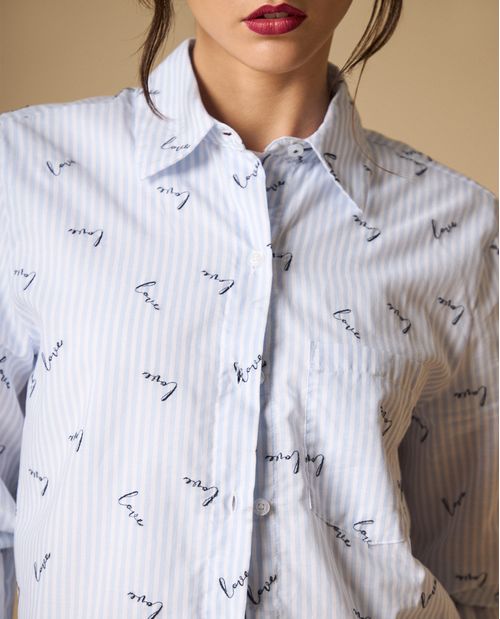 Camisa estampado texto cursivo manga larga para mujer