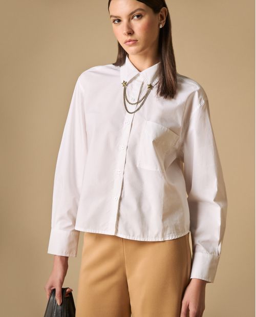 Camisa cuello clásico con cadenas doradas para mujer