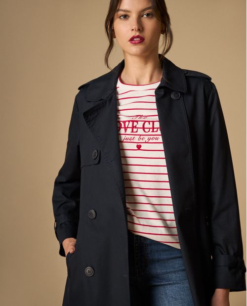 Camiseta rayas con estampado de corazones para mujer