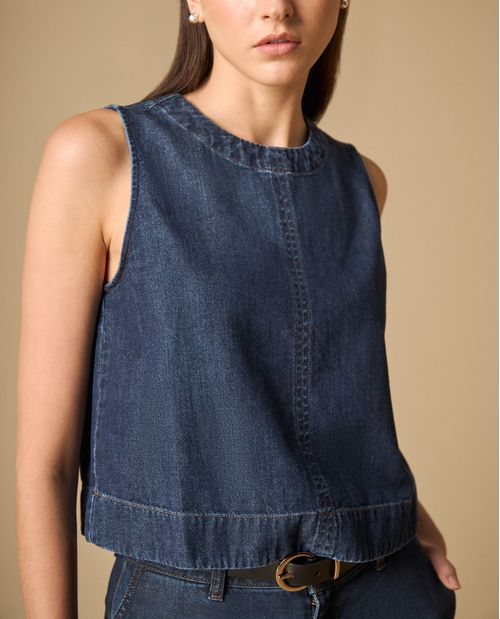 Camisa sin mangas con costura decorativa central para mujer