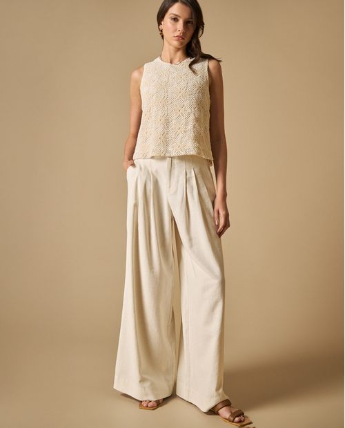 Pantalón palazzo talle alto con bolsillos para mujer