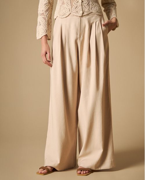 Pantalón palazzo talle alto con bolsillos para mujer